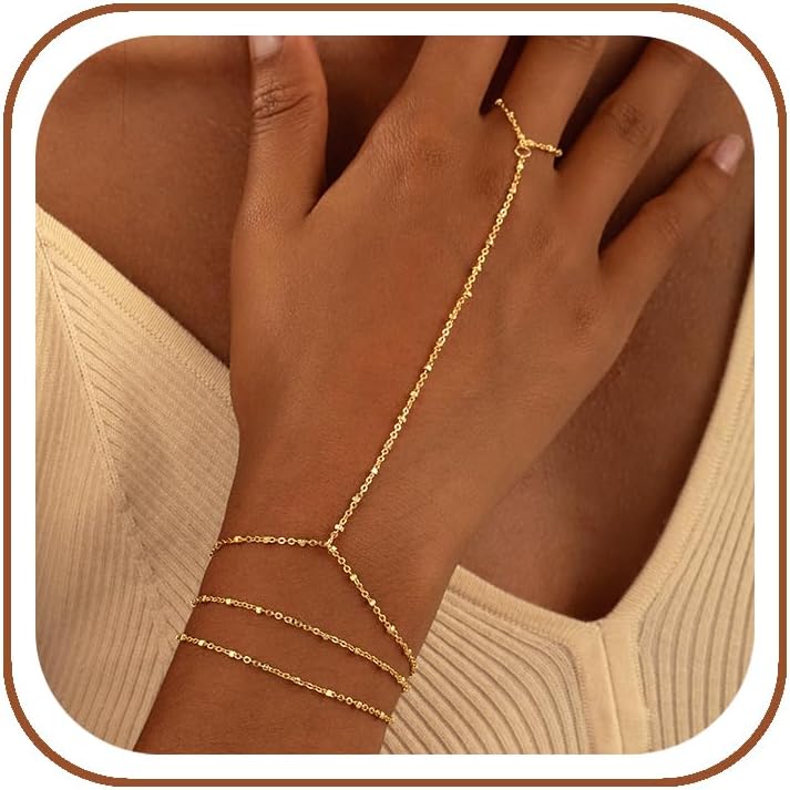 CHESKY 14K Gold Plated Hand Chain Bracelets for Women Stack Jewelry