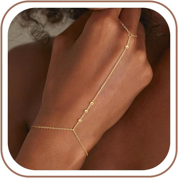 CHESKY 14K Gold Plated Hand Chain Bracelets for Women Stack Jewelry