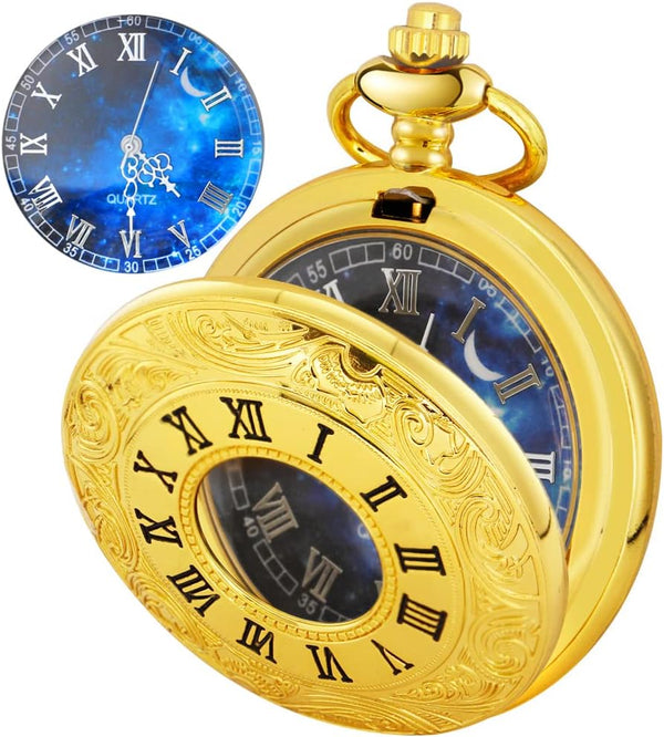 Roman Numerals Scale Quartz Pocket Watches with Chain Christmas Gift