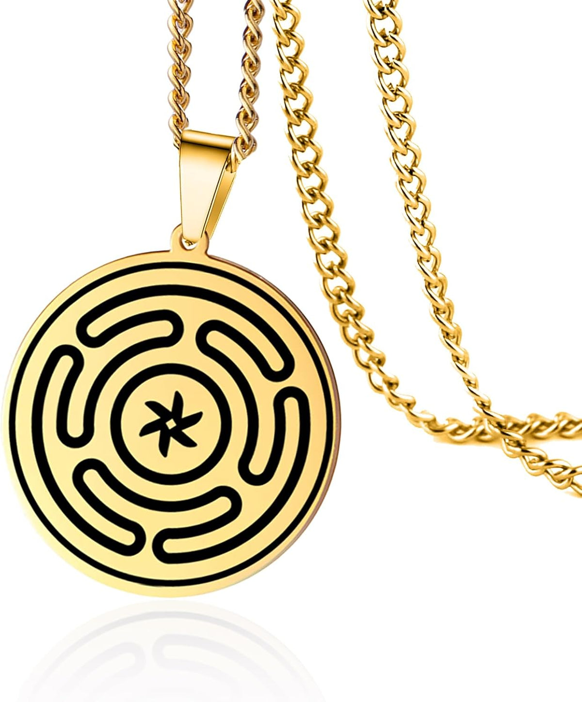 VASSAGO Wheel of Hecate Necklace Stainless Steel Triple Moon Goddess Hekate Strophalos Pendant Pagan Wicca Amulet Jewelry for Women Men