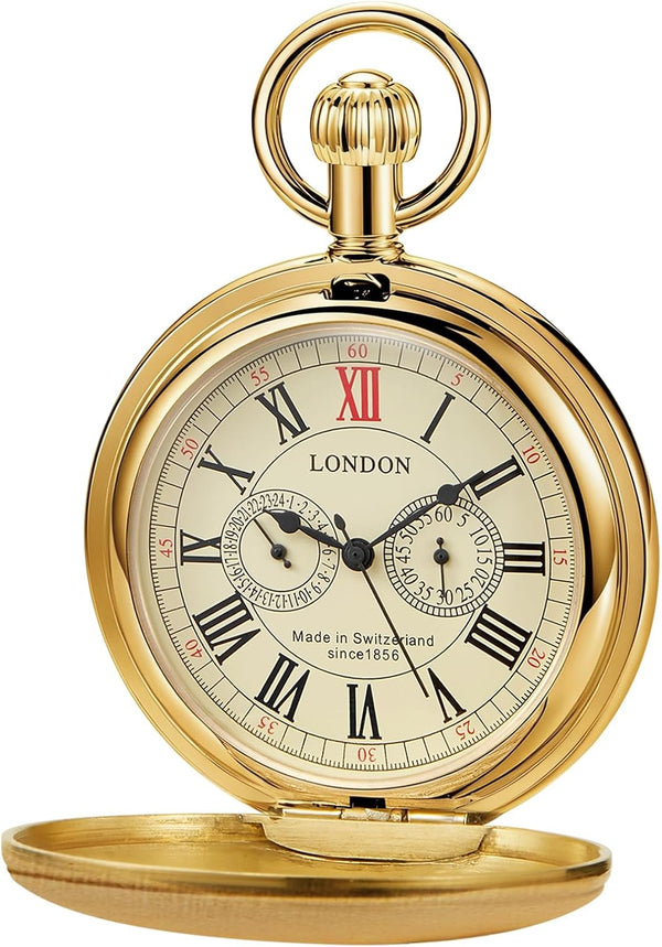 Vintage Copper Train London Design Hand Winding Mechanical Pocket Watc