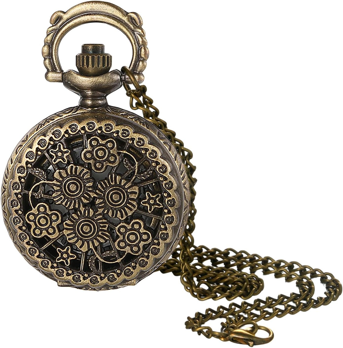 Bronze Flower Pocket Watch: Retro Vintage Pendant Watch with
