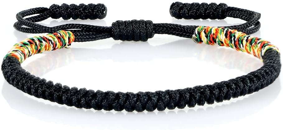 COLORFUL BLING Handmade Tibetan String Bracelet Adjustable Woven Rope Knot Buddhist Kabbalah Protection Lucky Friendship Bracelets for Mens Womens Amulet Gifts