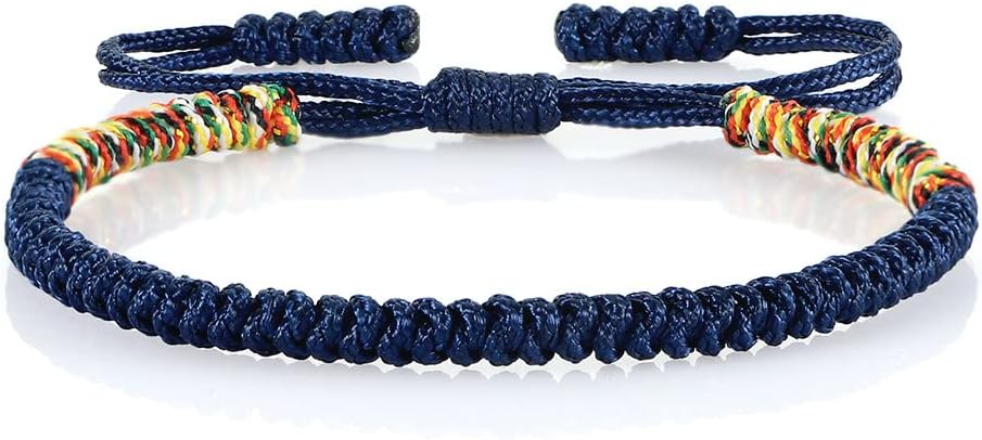 COLORFUL BLING Handmade Tibetan String Bracelet Adjustable Woven Rope Knot Buddhist Kabbalah Protection Lucky Friendship Bracelets for Mens Womens Amulet Gifts