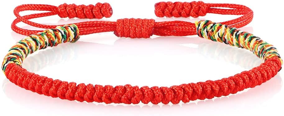 COLORFUL BLING Handmade Tibetan String Bracelet Adjustable Woven Rope Knot Buddhist Kabbalah Protection Lucky Friendship Bracelets for Mens Womens Amulet Gifts