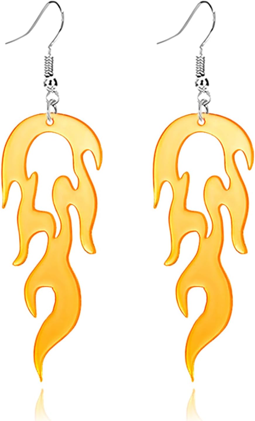 coadipress Punk Fire Element Circle Earrings for Women Flame Acrylic Geometric Round Black Flame Earrings Funny Creative Gothic Vintage Cosplay Halloween Exaggerated Drop Dangle Earrings