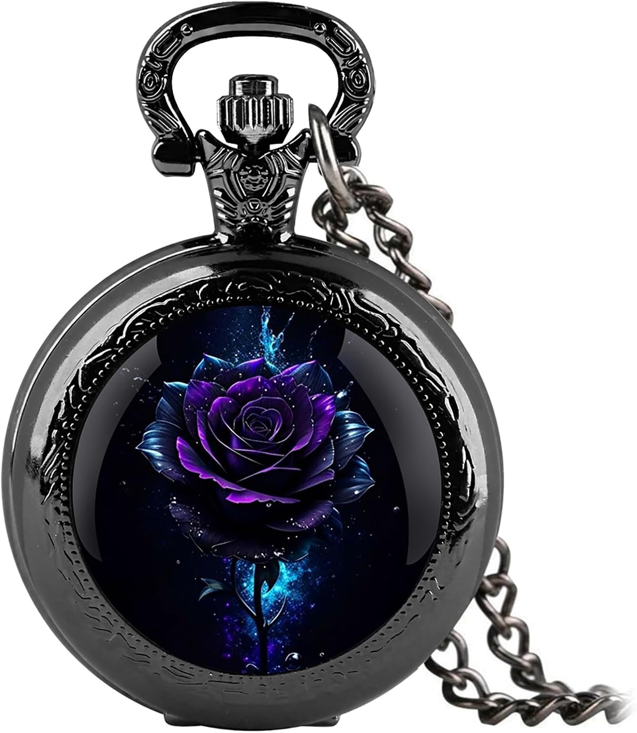 Vintage Graphic Dome Quartz Pocket Watch - Chain Pendant Gift