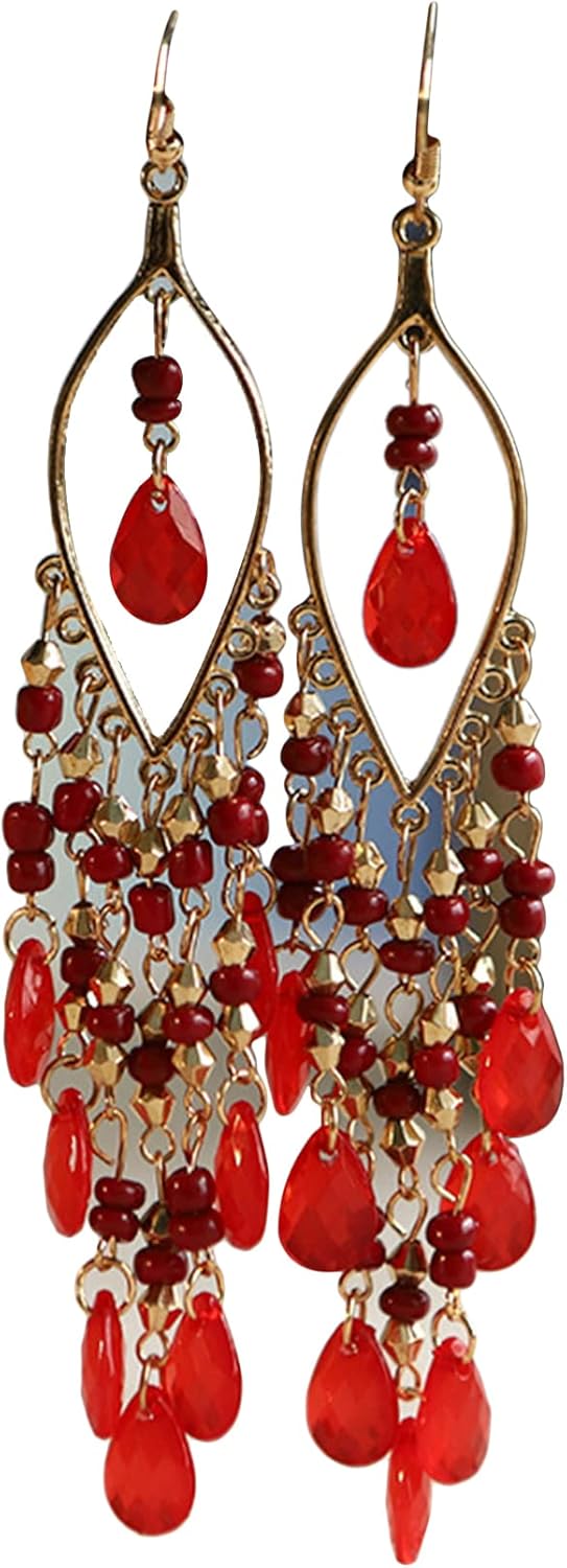 Crystal Beaded Tassel Bridal Earrings