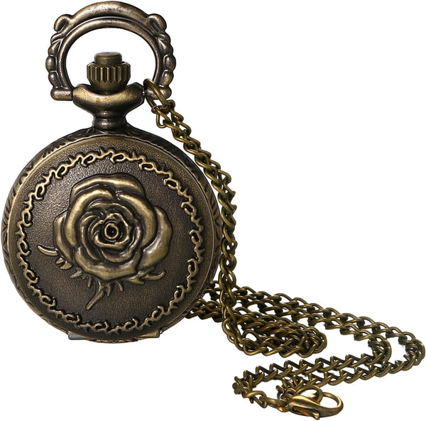 Bronze Flower Pocket Watch: Retro Vintage Pendant Watch with