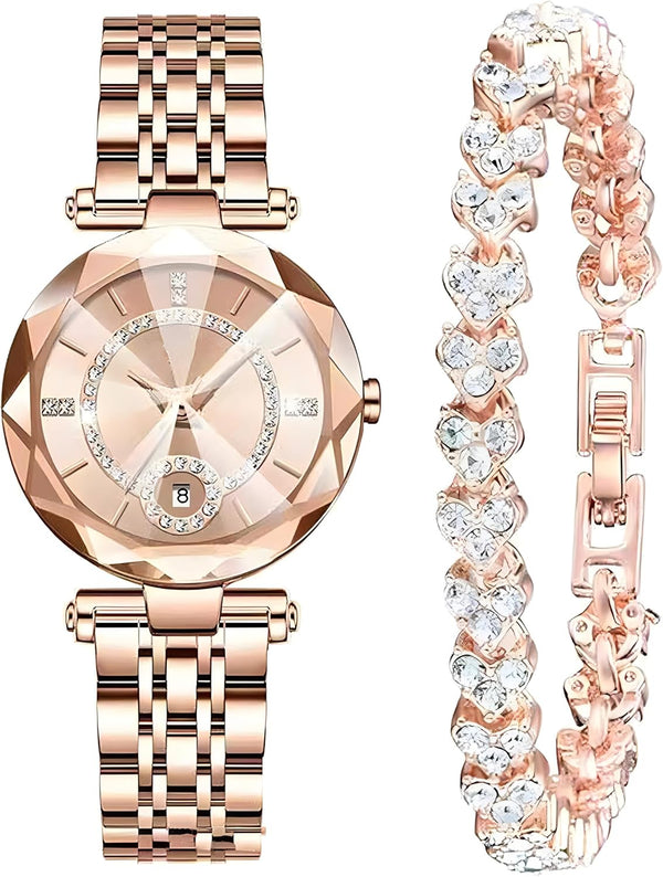 Women Watches with Bracelet Rose Gold for Lady Elegant Stainless Steel