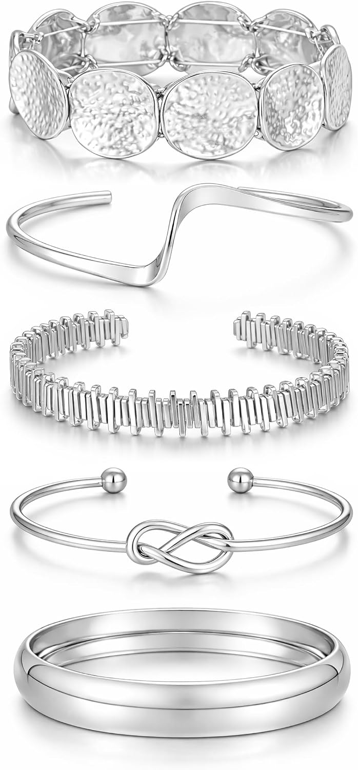 Gold Bangle Bracelets for Women, Dainty Knot 14K Gold Plated Multi Layer Bangle Cuffs, Personalized Boho Chunky Bracelets for Women Jewelrys Set Gifts