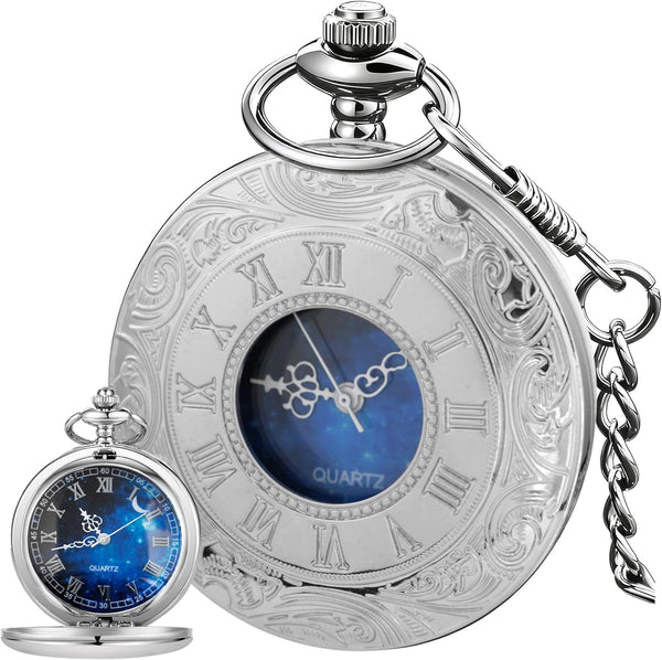 Roman Numerals Scale Quartz Pocket Watches with Chain Christmas Gift