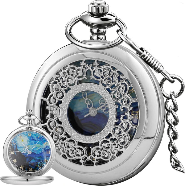 Roman Numerals Scale Quartz Pocket Watches with Chain Christmas Gift