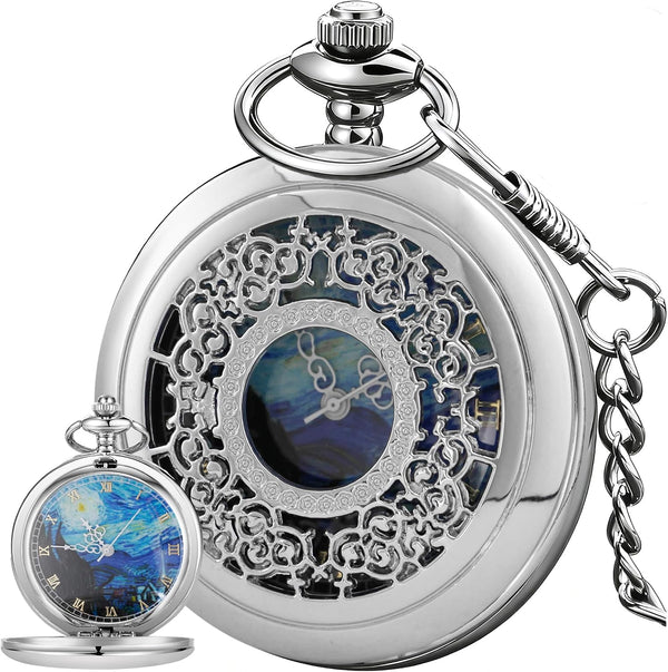 Starry Blue Roman Numeral Quartz Pocket Watch