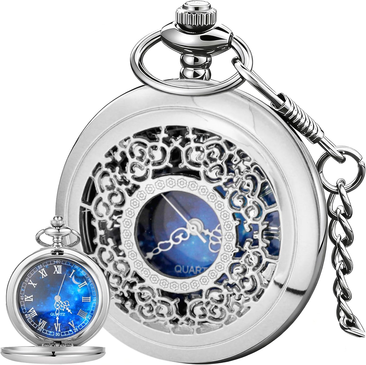 Roman Numerals Scale Quartz Pocket Watches with Chain Christmas Gift