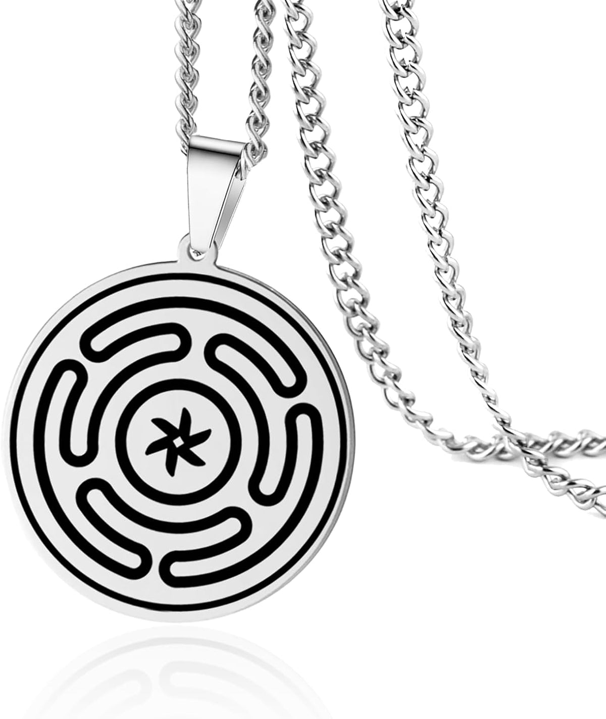 VASSAGO Wheel of Hecate Necklace Stainless Steel Triple Moon Goddess Hekate Strophalos Pendant Pagan Wicca Amulet Jewelry for Women Men