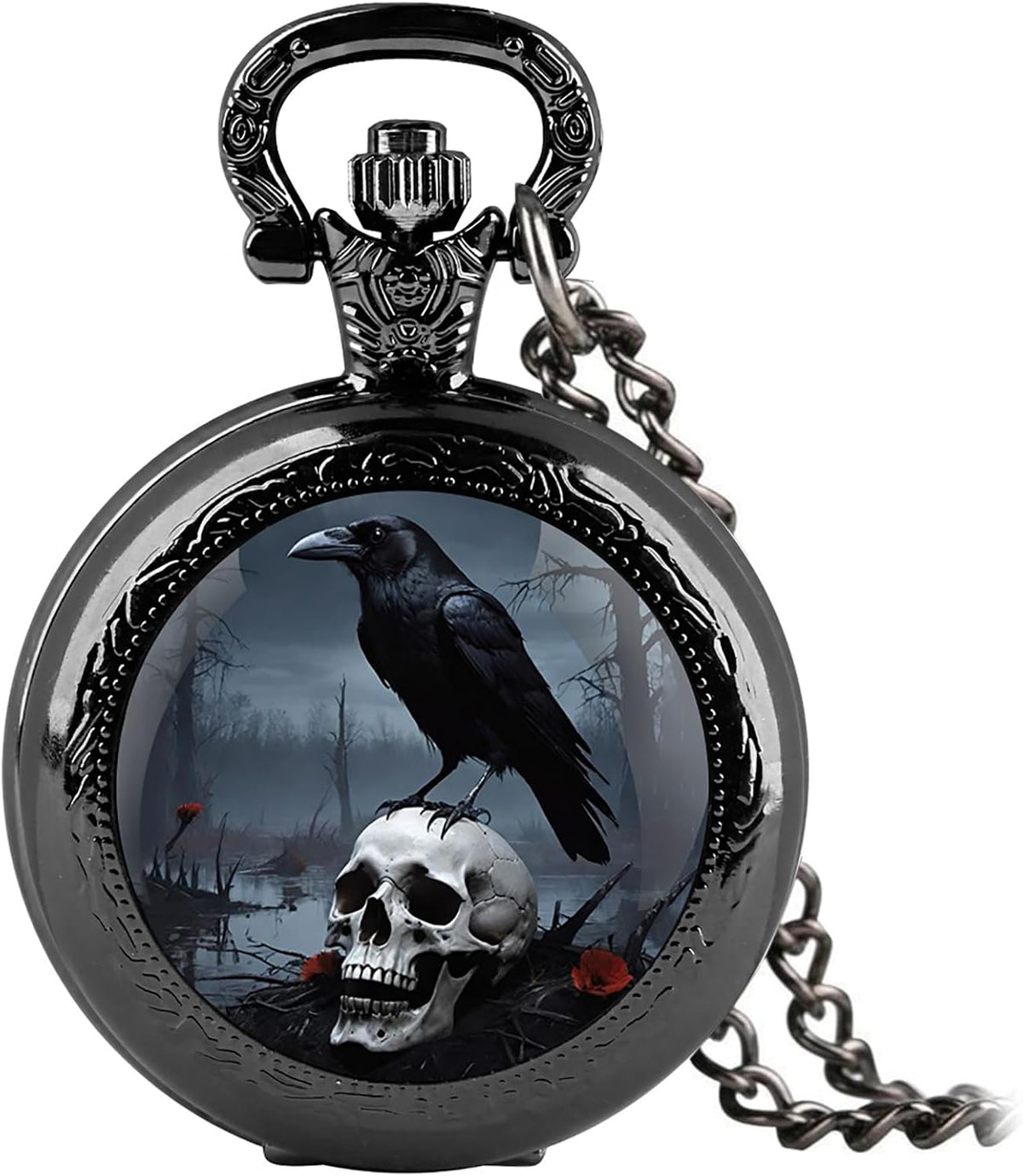 Vintage Graphic Dome Quartz Pocket Watch - Chain Pendant Gift Main image