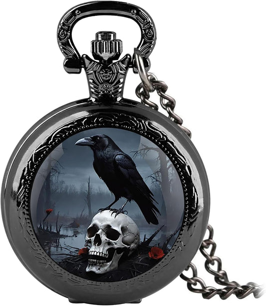 Vintage Graphic Dome Quartz Pocket Watch - Chain Pendant Gift