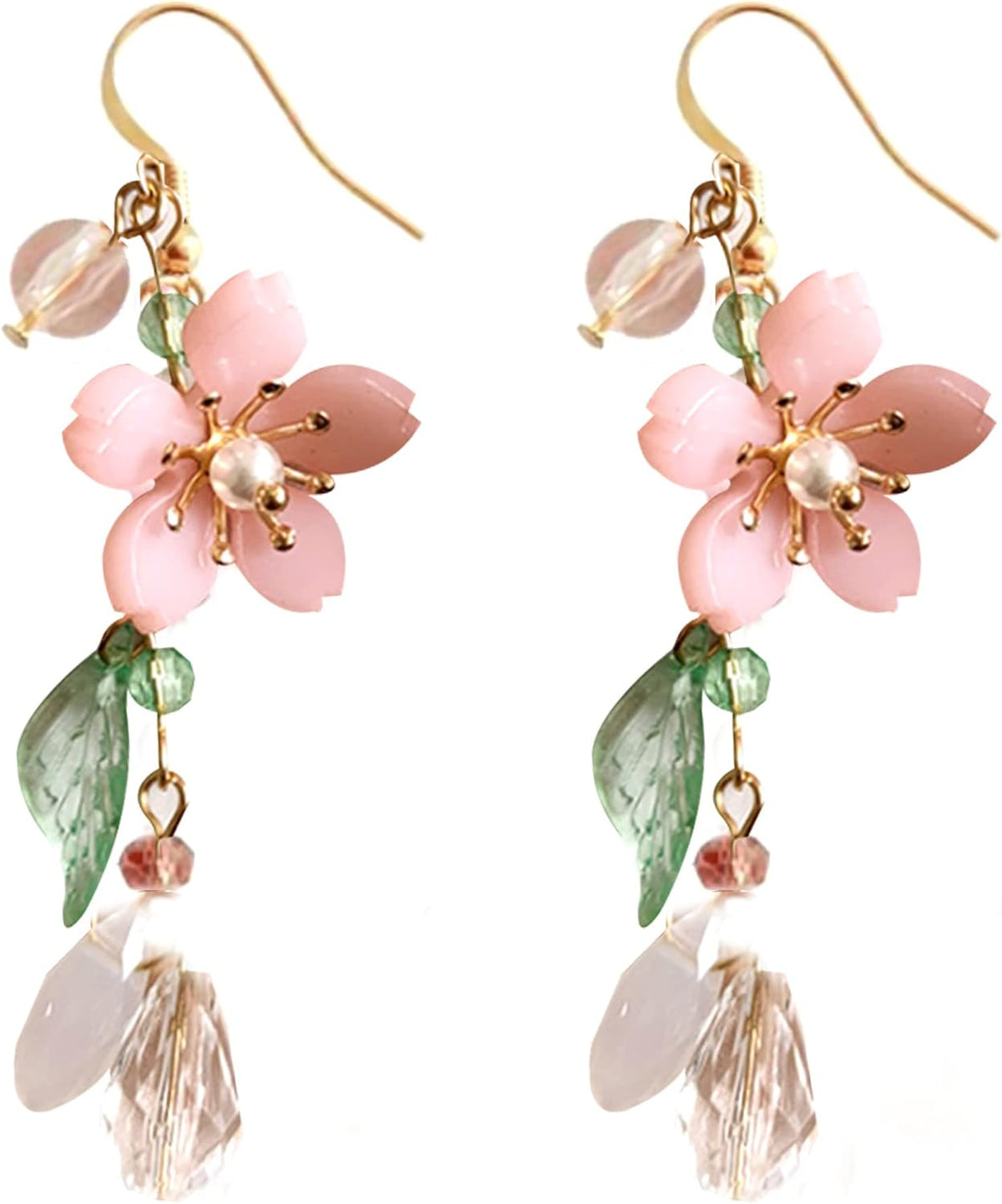 Pink Flower Asymmetric Dangle Earrings