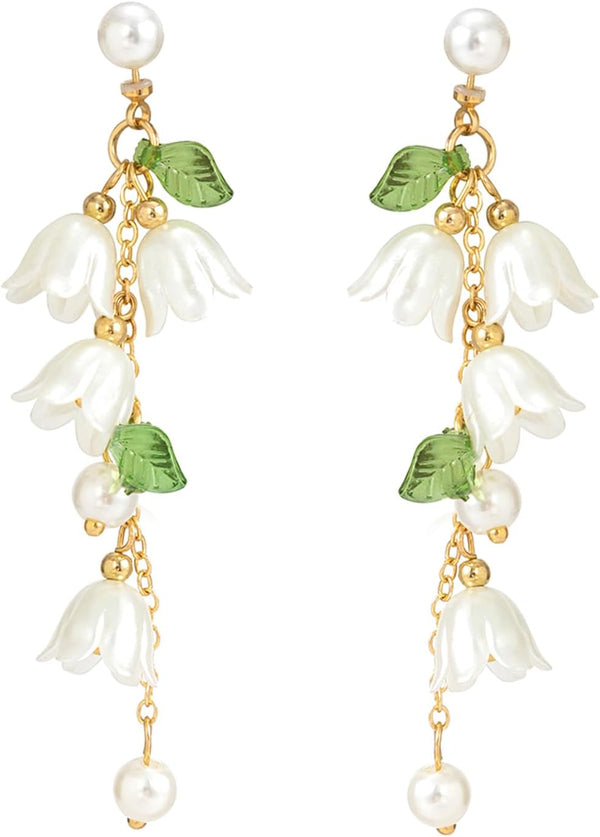 Pink Flower Asymmetric Dangle Earrings