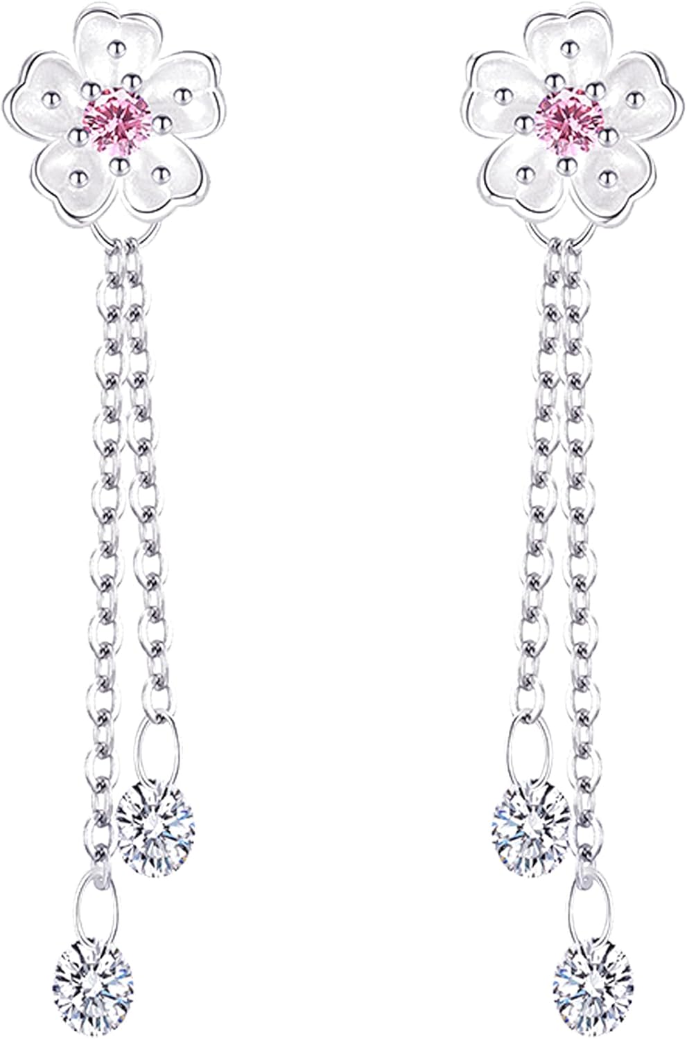 Pink Flower Asymmetric Dangle Earrings