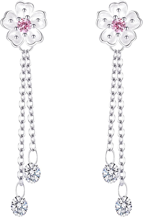 Pink Flower Asymmetric Dangle Earrings
