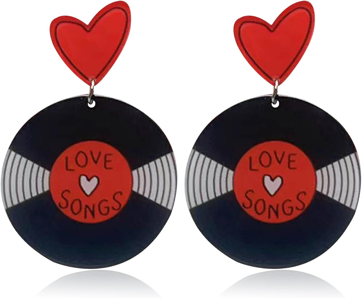 Record Earrings Retro Acrylic Rock Roll 1950's Record Dangle Earrings Vinyl Records Earrings Black Transparent Circle Dangle Earrings for Women Girls 50's Disco Party Statement Jewelry
