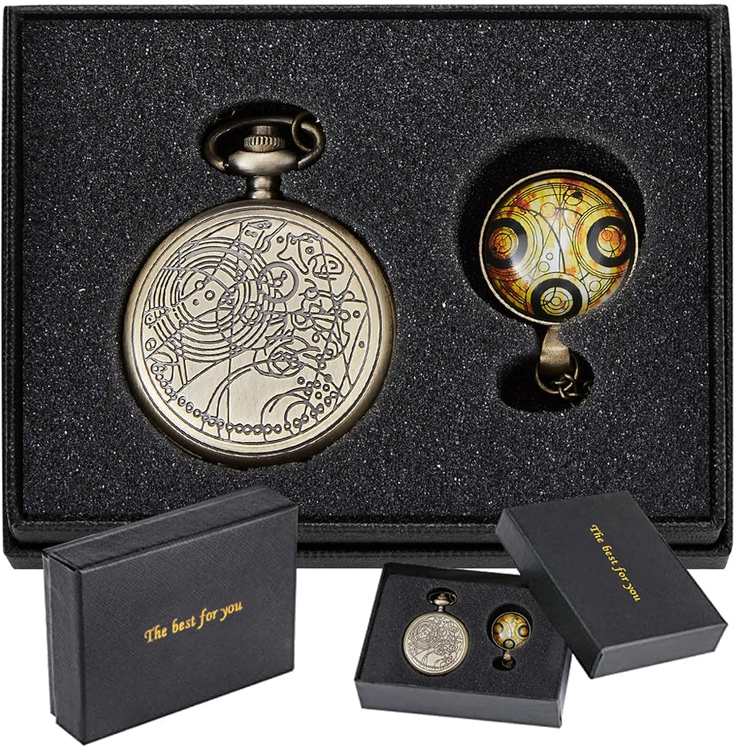 Nostalgia Movie Theme Design Alloy Quartz Pocket Watch with Necklace C