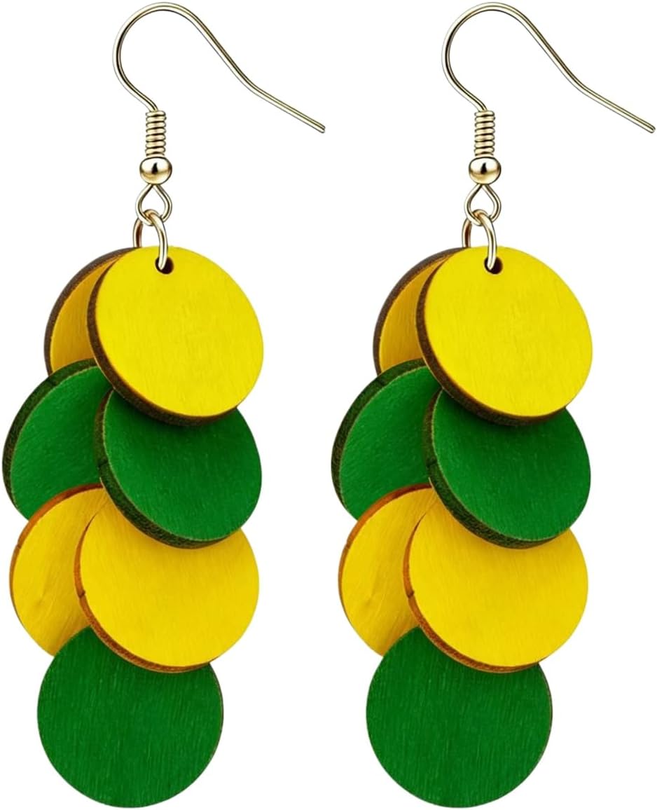 Bohemian Wooden Layered Disc Dangle Earrings, Boho Style Round Drop Earrings for Women, Lightweight Statement Jewelry for Daily Wear & Party